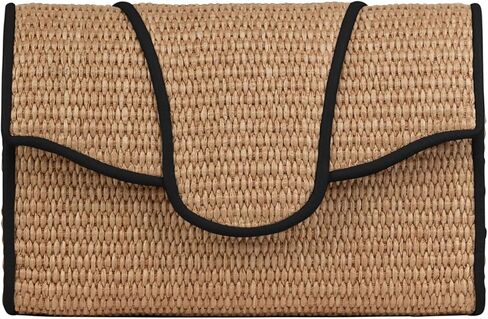 Allie Raffia with Leather Trim Clutch Bag, Ginger/Natural in Saudi Arabia