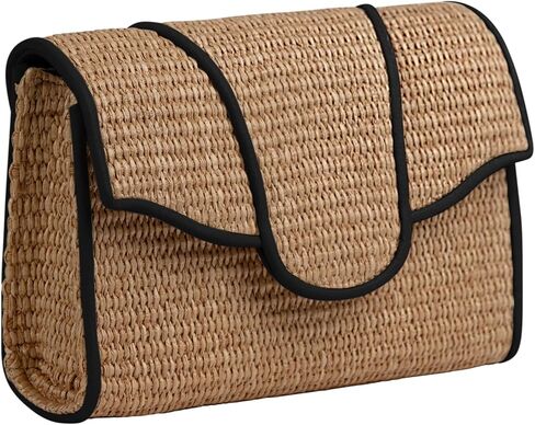 Allie Raffia with Leather Trim Clutch Bag, Ginger/Natural in Saudi Arabia