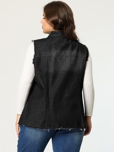 Agnes Orinda Denim Jackets for Women 2024 Plus Size Button Front Lapel Frayed Washed Sleeveless Long Jean Vest in Saudi Arabia