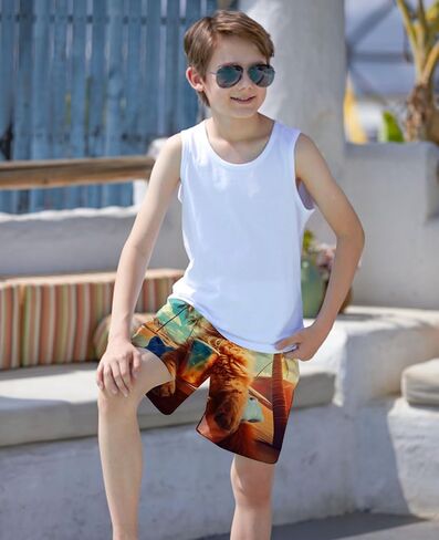 uideazone Kids Swimsuits Cat Graphic Boys Swim Trunks Summer Quick Dry Bathing Suit Board Short for Beach Swimming Surfing Swimsuit with Pockets in Kuwait