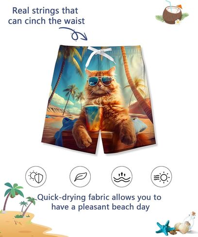 uideazone Kids Swimsuits Cat Graphic Boys Swim Trunks Summer Quick Dry Bathing Suit Board Short for Beach Swimming Surfing Swimsuit with Pockets in Kuwait