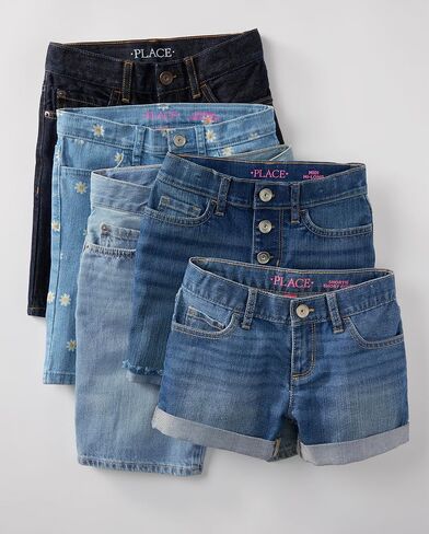The Children's Place girls Roll Cuff Denim Shortie 3 Pack in Saudi Arabia