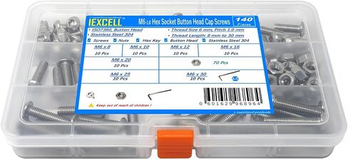 iexcell 1500 Pcs M3 x 4/6/8/10/12/16/20/25/30/35/40/45/50 Stainless Steel 304 Hex Socket Button Head Cap Screws Bolts Nuts Washers Assortment Kit in Kuwait