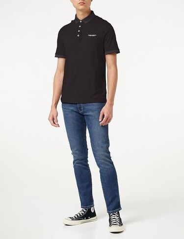 A|X Armani Exchange Men's Short Sleeve Contrast Logo Jersey Polo, Navy, XXL in Saudi Arabia