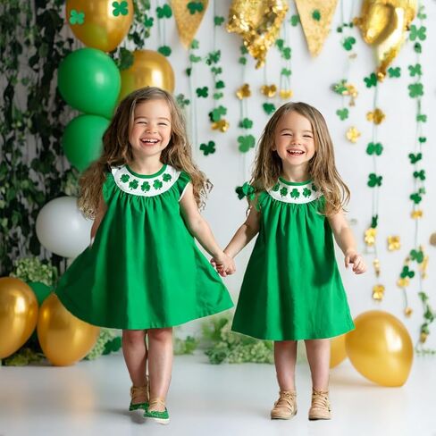فستان HH Family Girls St Patricks Day Oufit Clover Green للأطفال من عمر 4 إلى 12 عامًا in Kuwait