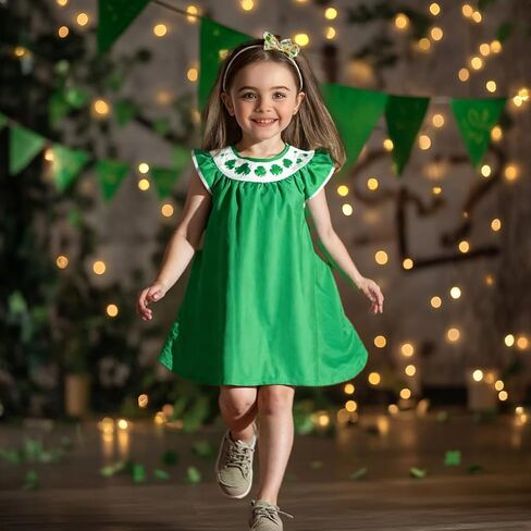 فستان HH Family Girls St Patricks Day Oufit Clover Green للأطفال من عمر 4 إلى 12 عامًا in Kuwait