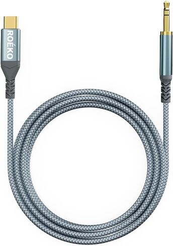 ROÉKO USB C to 3.5mm Audio Jack Cable (4ft), Type-C to 3.5mm Headphone Stereo Adapter Male to Male AUX Cord Car Compatible with Samsung S23 S22 S21, Speaker, Headphones and More (Gary) in Kuwait