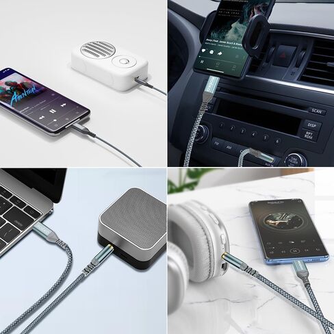 ROÉKO USB C to 3.5mm Audio Jack Cable (4ft), Type-C to 3.5mm Headphone Stereo Adapter Male to Male AUX Cord Car Compatible with Samsung S23 S22 S21, Speaker, Headphones and More (Gary) in Kuwait