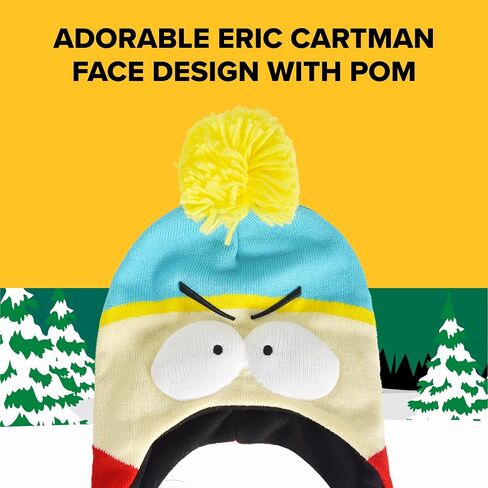 قبعة South Park Beanie، قبعة إريك كارتمان الشتوية المحبوكة من بيرو مع بوم وشرابات، فيروزي، مقاس واحد in Saudi Arabia
