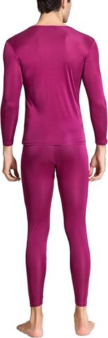 ملابس داخلية رجالي من LingDooo مصنوعة من الحرير الخالص للشتاء طقم جونز حراري طويل برقبة على شكل حرف V قميص حريري + بنطلون in Kuwait