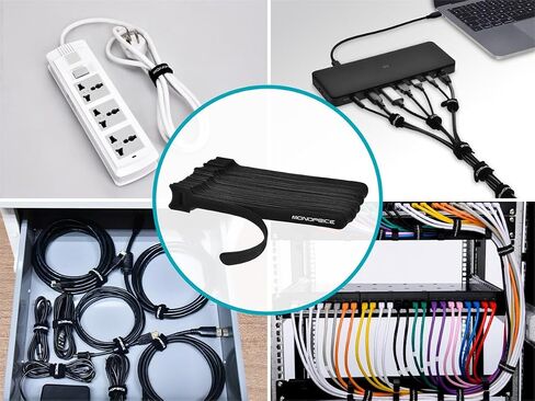 Monoprice Hook and Loop Fastening Cable Ties - 6 Inch, 50 Piece Bulk Pack, With Eye Hole For Hanging, Black in Kuwait