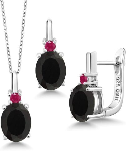 Gem Stone King 6.72 Ct Red Rhodolite Garnet Red Ruby 925 Sterling Silver Pendant and Earrings Jewelry Set in Saudi Arabia