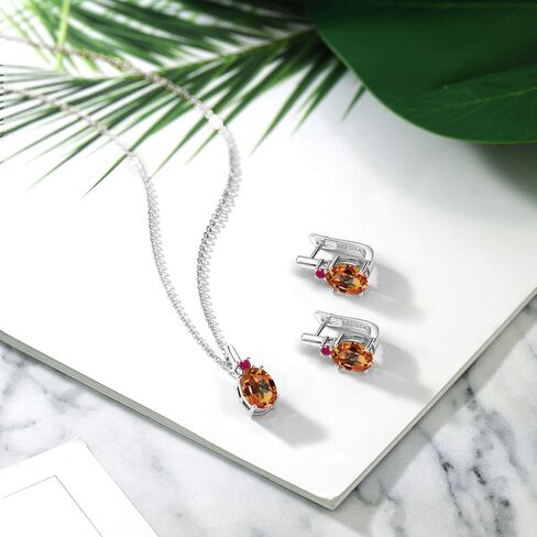 Gem Stone King 6.72 Ct Red Rhodolite Garnet Red Ruby 925 Sterling Silver Pendant and Earrings Jewelry Set in Saudi Arabia