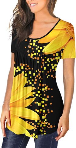 تونيك نسائي كاجوال من BeadChica للارتداء مع سراويل ضيقة وأكمام قصيرة صيفية واسعة وفضفاضة وبلوزات دانتيل واسعة - أبيض - L in Kuwait
