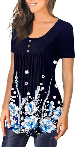تونيك نسائي كاجوال من BeadChica للارتداء مع سراويل ضيقة وأكمام قصيرة صيفية واسعة وفضفاضة وبلوزات دانتيل واسعة - أبيض - L in Kuwait