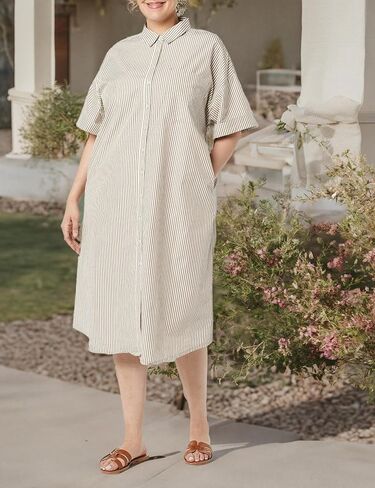 The Drop Women's Marla Drop-Shoulder Short-Sleeve Midi Shirt Dress in Saudi Arabia