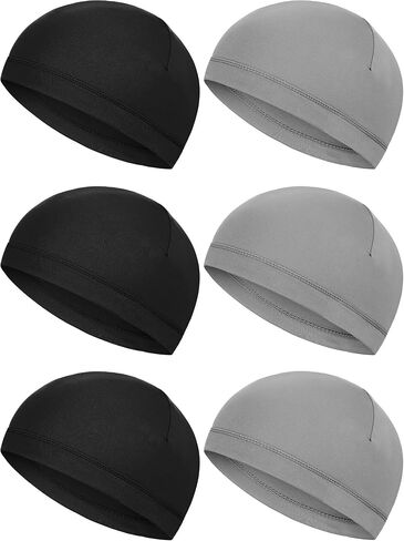 Boao 6 Pieces Skull Caps Helmet Liner Sweat Wicking Cap Running Hats Cycling Skull Caps for Men Women (Black, Grey,Medium) in Saudi Arabia
