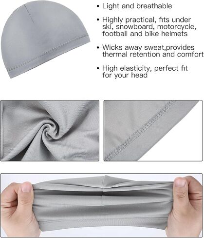Boao 6 Pieces Skull Caps Helmet Liner Sweat Wicking Cap Running Hats Cycling Skull Caps for Men Women (Black, Grey,Medium) in Saudi Arabia