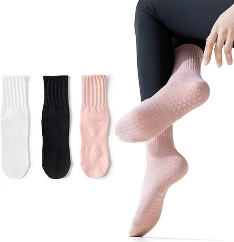 SpringPlus 3 Pairs Grip Socks for Women Non Slip Yoga Socks for Pilates Barre Ballet Dance Barefoot Home in Kuwait