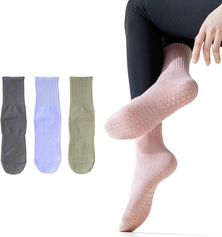 SpringPlus 3 Pairs Grip Socks for Women Non Slip Yoga Socks for Pilates Barre Ballet Dance Barefoot Home in Kuwait