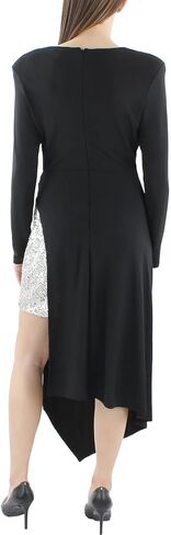 BCBGMAXAZRIA Women's Long Sleeve Overlay Midi Dress with Asymmetrical Hem in Saudi Arabia