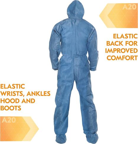 KleenGuard™ A20 Breathable Particle Protection Hooded Coveralls (58524), Reflex Design, Zip Front, Hood, Boots, Blue, XL, 24 / Case in Saudi Arabia