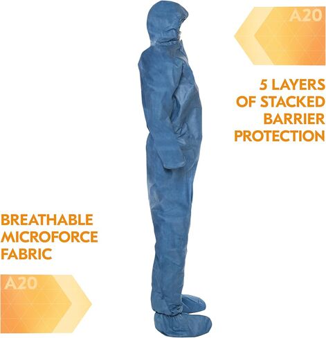 KleenGuard™ A20 Breathable Particle Protection Hooded Coveralls (58524), Reflex Design, Zip Front, Hood, Boots, Blue, XL, 24 / Case in Saudi Arabia