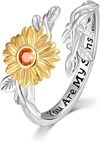 AOVEAO Sunflower Rings for Women, 925 Sterling Silver Sunflower Ring,CZ You are My Sunshine Adjustable Open Band Rings Sunflower Jewelry Gifts for Girls Size 7-8 in Kuwait