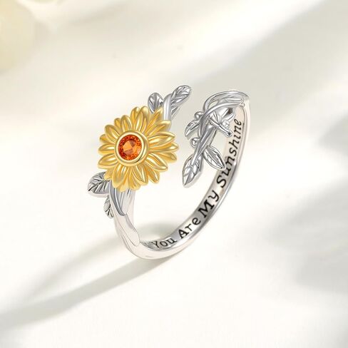 AOVEAO Sunflower Rings for Women, 925 Sterling Silver Sunflower Ring,CZ You are My Sunshine Adjustable Open Band Rings Sunflower Jewelry Gifts for Girls Size 7-8 in Kuwait
