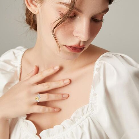 AOVEAO Sunflower Rings for Women, 925 Sterling Silver Sunflower Ring,CZ You are My Sunshine Adjustable Open Band Rings Sunflower Jewelry Gifts for Girls Size 7-8 in Kuwait