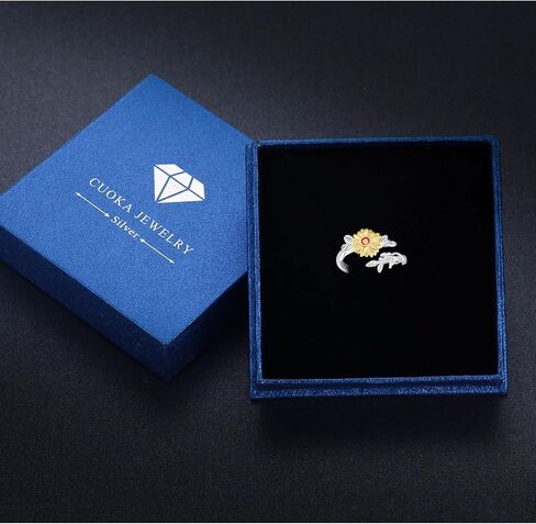AOVEAO Sunflower Rings for Women, 925 Sterling Silver Sunflower Ring,CZ You are My Sunshine Adjustable Open Band Rings Sunflower Jewelry Gifts for Girls Size 7-8 in Kuwait