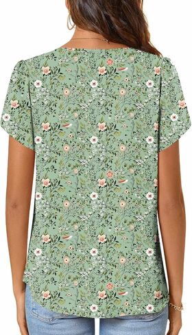 CATHY Women's Fashion Clothes Petal Short Sleeve Tunic Tops Dressy Summer Blouses V-Neck Button Cute Shirts, XXL, Light Blue in Saudi Arabia