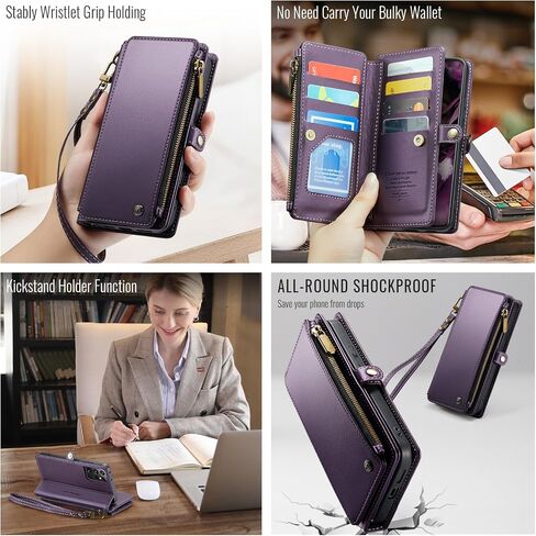 حافظة Defencase لهاتف Samsung Galaxy S21 Ultra، حافظة محفظة لهاتف Samsung S21 Ultra للنساء والرجال، حافظة هاتف متينة من جلد البولي يوريثان بحزام مغناطيسي وسحاب وحامل بطاقات لهاتف Galaxy S21 Ultra، وردي وردي in Saudi Arabia