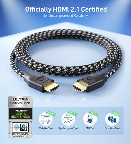 Cable Matters [Ultra High Speed HDMI Certified] Braided 48Gbps 8K HDMI Cable 6.6 ft / 2m with 8K @120Hz, 4K @240Hz and HDR Support for PS5, Xbox Series X/S, RTX3080 / 3090, Apple TV and More in White in Saudi Arabia