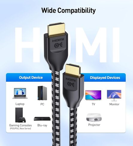 Cable Matters [Ultra High Speed HDMI Certified] Braided 48Gbps 8K HDMI Cable 6.6 ft / 2m with 8K @120Hz, 4K @240Hz and HDR Support for PS5, Xbox Series X/S, RTX3080 / 3090, Apple TV and More in White in Saudi Arabia