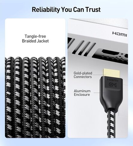 Cable Matters [Ultra High Speed HDMI Certified] Braided 48Gbps 8K HDMI Cable 6.6 ft / 2m with 8K @120Hz, 4K @240Hz and HDR Support for PS5, Xbox Series X/S, RTX3080 / 3090, Apple TV and More in White in Saudi Arabia