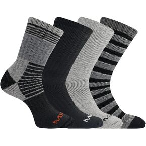 Merrell Adult's Men's and Women's Thermal Hiking Crew Socks-4 Pair Pack-Unisex Arch Support Band and Wool Blend, Stripe Assorted, Small-Medium in Kuwait