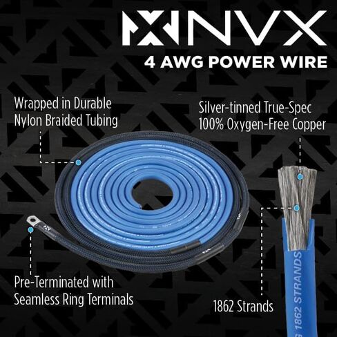 NVX XKIT84 كامل المواصفات 8 مقياس 100% (OFC) مجموعة أسلاك مضخم صوت كاملة من النحاس الخالي من الأكسجين مكونة من 4 قنوات مع RCA لمكبرات الصوت حتى 800 واط in Saudi Arabia