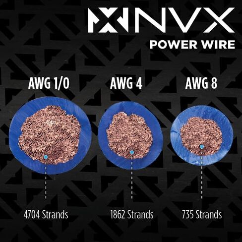 NVX XKIT84 كامل المواصفات 8 مقياس 100% (OFC) مجموعة أسلاك مضخم صوت كاملة من النحاس الخالي من الأكسجين مكونة من 4 قنوات مع RCA لمكبرات الصوت حتى 800 واط in Saudi Arabia