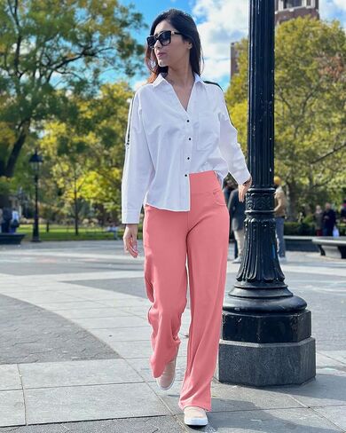 بروموفير بنطلون رياضي للنساء بقصة مستقيمة وارجل واسعة مع جيوب، سروال يوجا قابل للتمدد للعمل وصالة الالعاب الرياضية والجري والركض للخريف والشتاء، سروال ضيق للتحكم في البطن in Kuwait