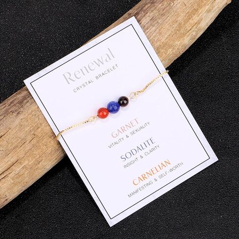 xuzhiyuan Healing Chakra Crystal Tiger Eye Bead Bracelet with Gold Chain Wish Card for Women girl teen Adjustable Spiritual Anxiety Relief Reiki Stone Braide String Bracelet Yoga Meditation Jewelry Gift-New Beginnings in Saudi Arabia
