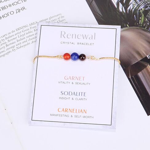 xuzhiyuan Healing Chakra Crystal Tiger Eye Bead Bracelet with Gold Chain Wish Card for Women girl teen Adjustable Spiritual Anxiety Relief Reiki Stone Braide String Bracelet Yoga Meditation Jewelry Gift-New Beginnings in Saudi Arabia