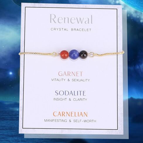 xuzhiyuan Healing Chakra Crystal Tiger Eye Bead Bracelet with Gold Chain Wish Card for Women girl teen Adjustable Spiritual Anxiety Relief Reiki Stone Braide String Bracelet Yoga Meditation Jewelry Gift-New Beginnings in Saudi Arabia