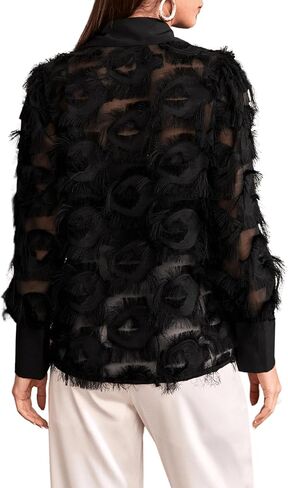 Verdusa Women's Fuzzy Rhinestone Long Sleeve Button Up Shirt Blouse Top in Saudi Arabia