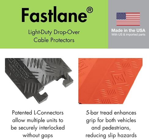 Checkers Industrial Safety Products Fastlane FL1X4-O Polyurethane 1-Channel Drop-Over Cable Protector with L-Shaped Connectors, Orange, 36" Length x 10.75" Width x 1.5" Height in Kuwait