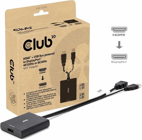 محول فيديو Club 3D HDMI إلى DisplayPort مع طاقة USB (محول HDMI 2.0 إلى Displayport) in Saudi Arabia