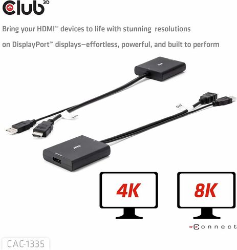 محول فيديو Club 3D HDMI إلى DisplayPort مع طاقة USB (محول HDMI 2.0 إلى Displayport) in Saudi Arabia