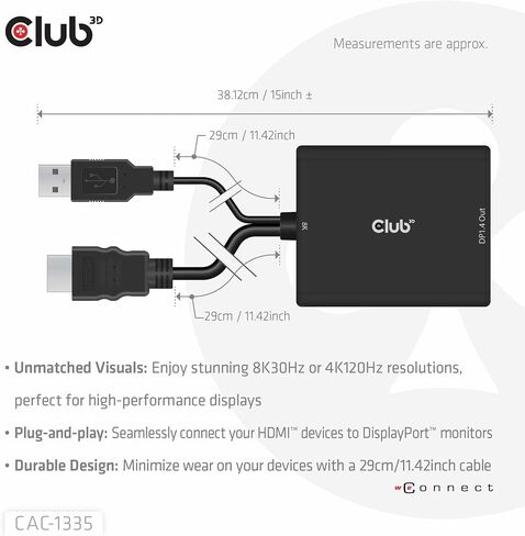 محول فيديو Club 3D HDMI إلى DisplayPort مع طاقة USB (محول HDMI 2.0 إلى Displayport) in Saudi Arabia