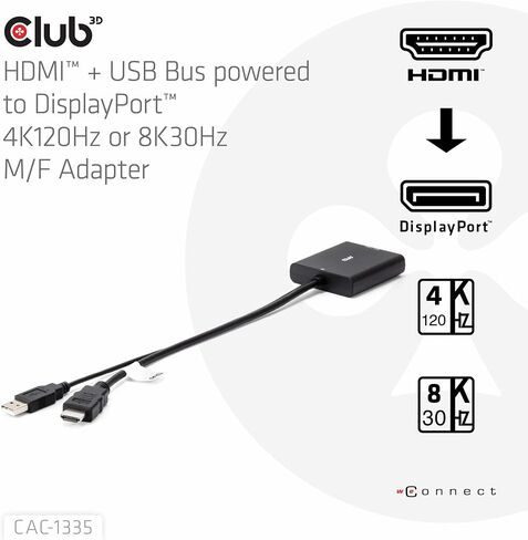 محول فيديو Club 3D HDMI إلى DisplayPort مع طاقة USB (محول HDMI 2.0 إلى Displayport) in Saudi Arabia