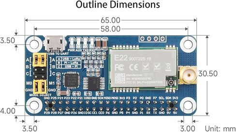 قبعة SX1262 LoRa لـ Raspberry Pi 915 ميجا هرتز لنقل البيانات بنطاق تردد يصل إلى 5 كيلومتر، تدعم التكرار التلقائي لنقل إيقاظ أطول على الراديو، مفتاح اتصال استشعار الناقل اللاسلكي in Kuwait